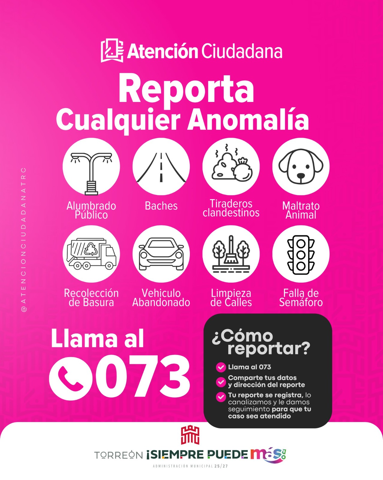 Atención Ciudadana exhorta a reportar cualquier anomalía en los servicios públicos