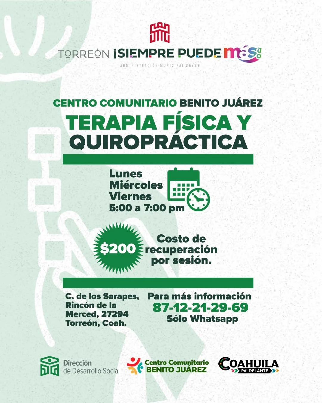 Ofrecen servicios de terapia física y quiropráctica en Centro Comunitario de Desarrollo Social