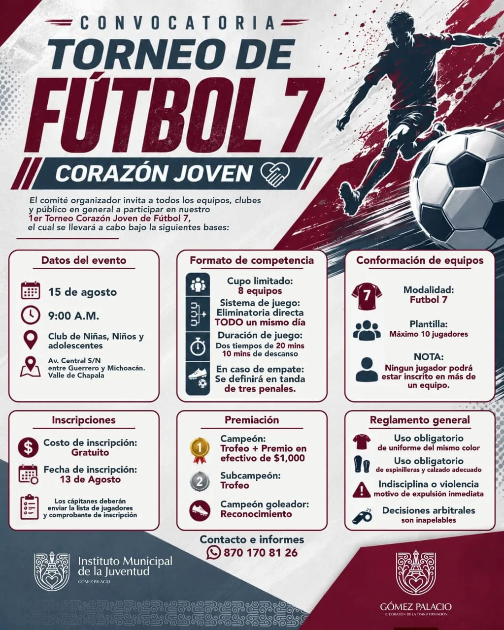 Convoca IMJ al torneo de fútbol 7 “Corazón Joven”