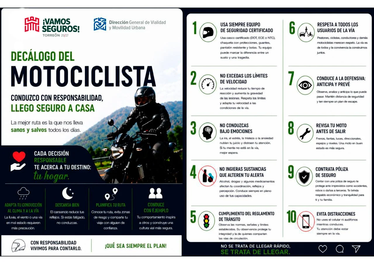 Firman en Torreón el decálogo del motociclista