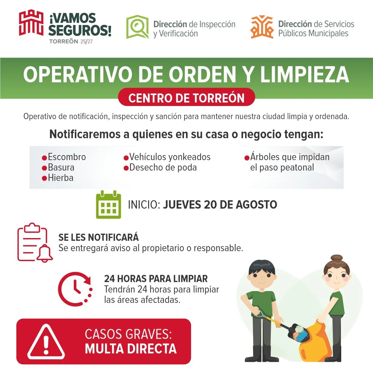 Administración Municipal arranca operativo de orden y limpieza en el centro de Torreón