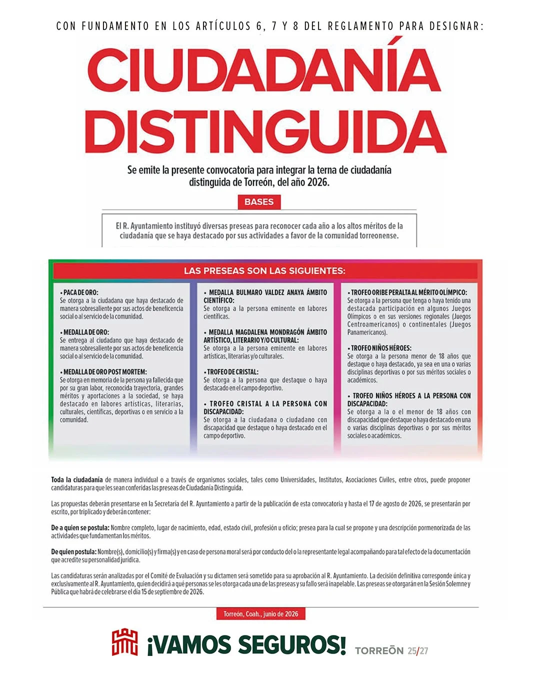 Convocatoria para Ciudadanía Distinguida 2026 permanece abierta